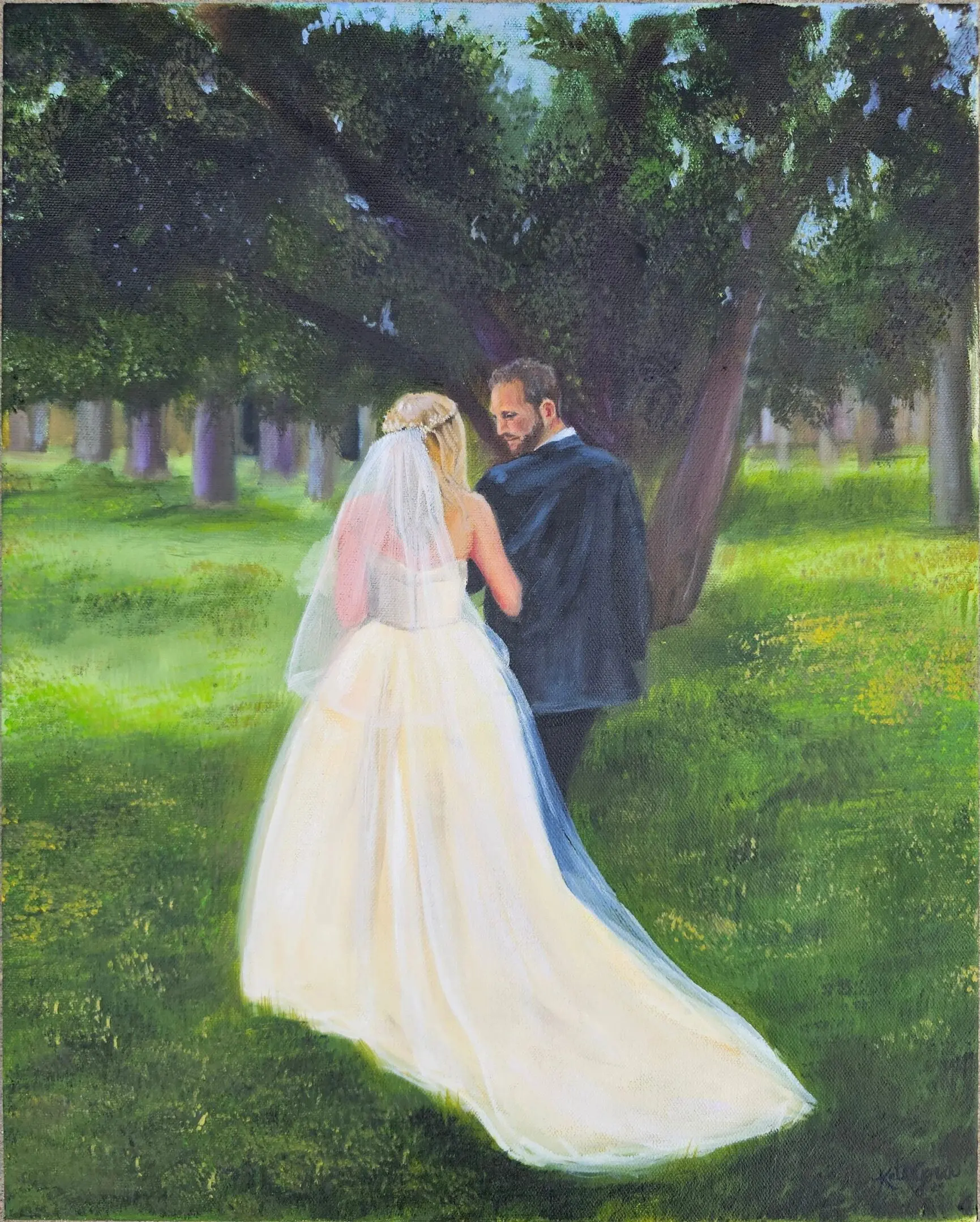20240207_153949~3 A painting of a bride and groom in the grass